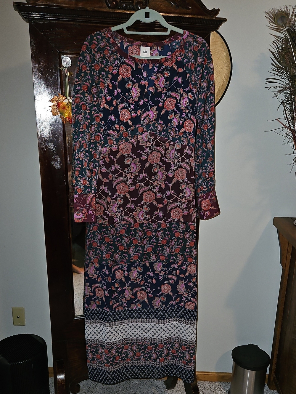 CAbi Navy Maxi Dress with Pink Floral Print, #3675